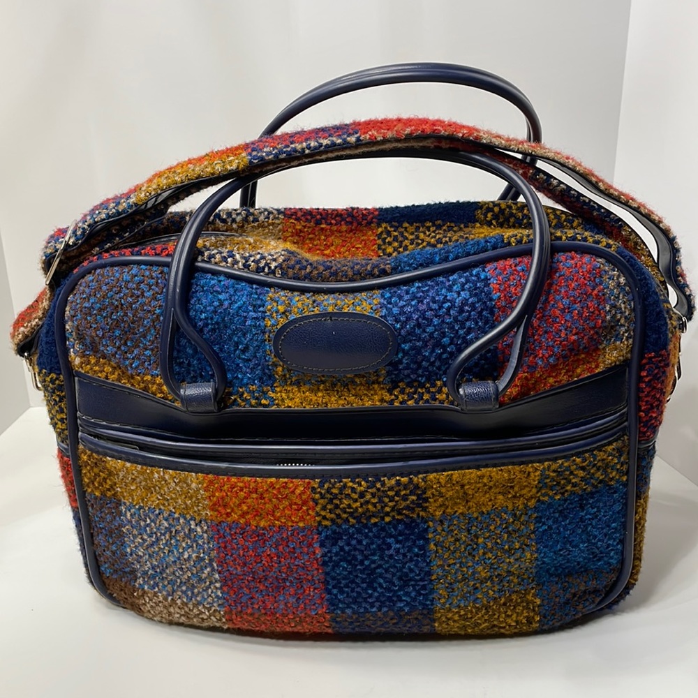 Vintage Skyway Carry-On, multi-color large plaid